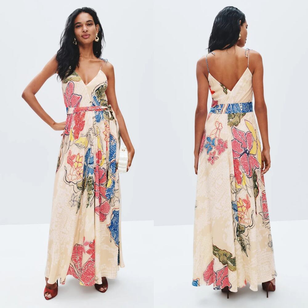 Saaksha & Kinni Yazmin Dress Floral Print Sleeveless Maxi Faux Wrap Multicolor S